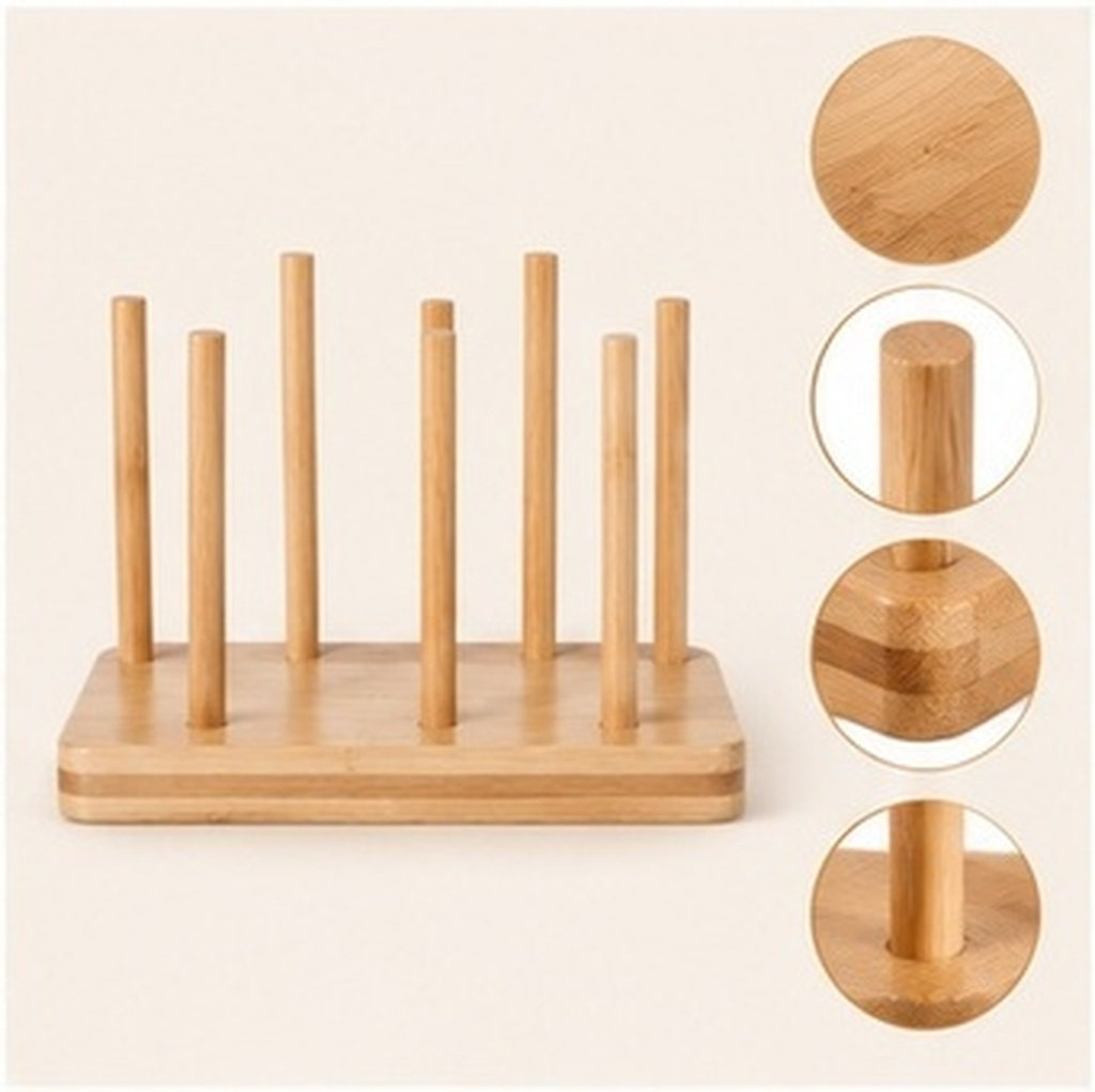 Home Bar And Counter - 2Pcs Wood Bamboo Paper Cup Rack