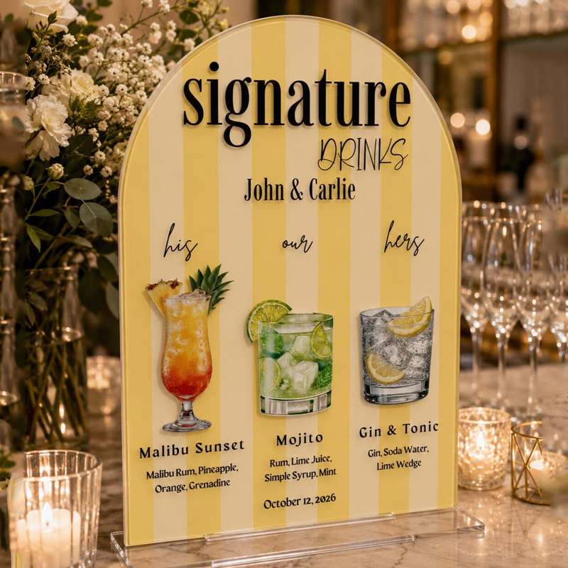 Cocktail Recipe Book - Custom Signature Drink Sign,Colorful Acrylic Wedding