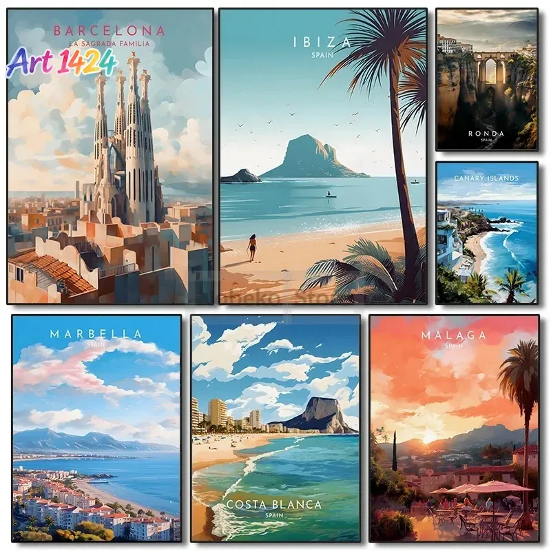 Home Barcelona - Spain Travel Poster Barcelona Malaga Ibiza