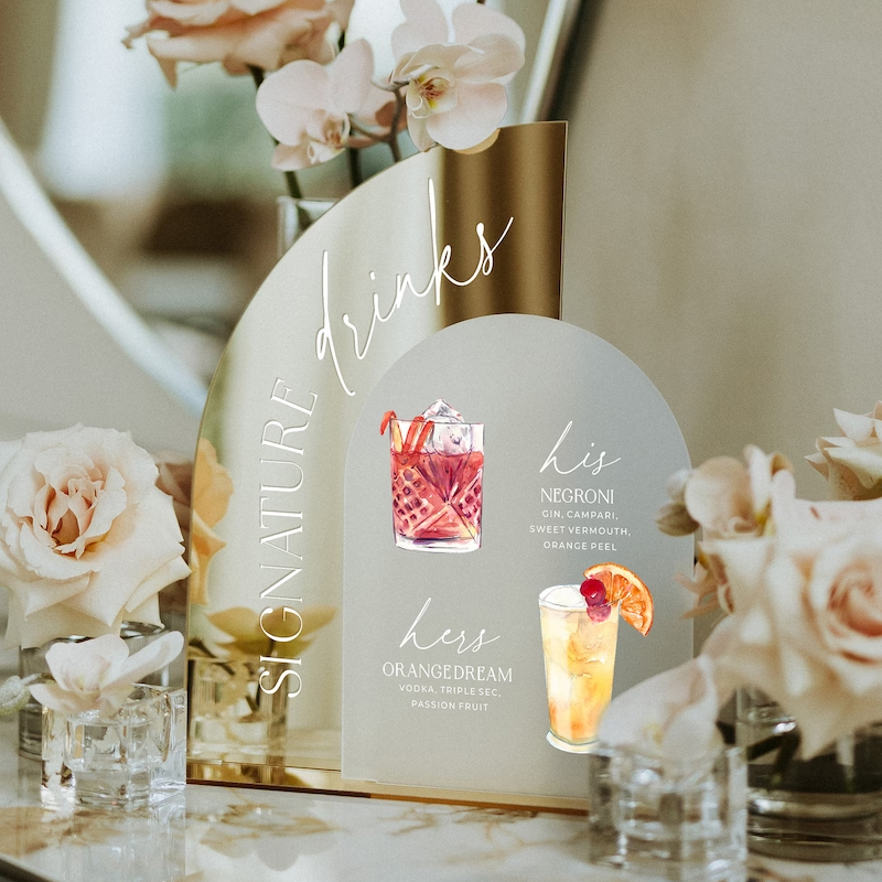 Gold Mirror Wedding Bar Menu S - đánh giá và giá Cocktail Recipe Book